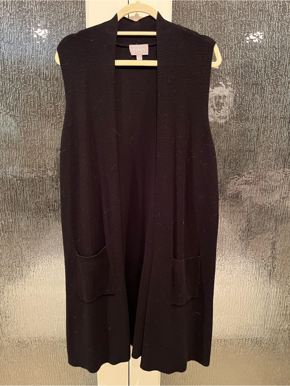Cyrus  Black Sleeveless Long Open Cardigan Vest